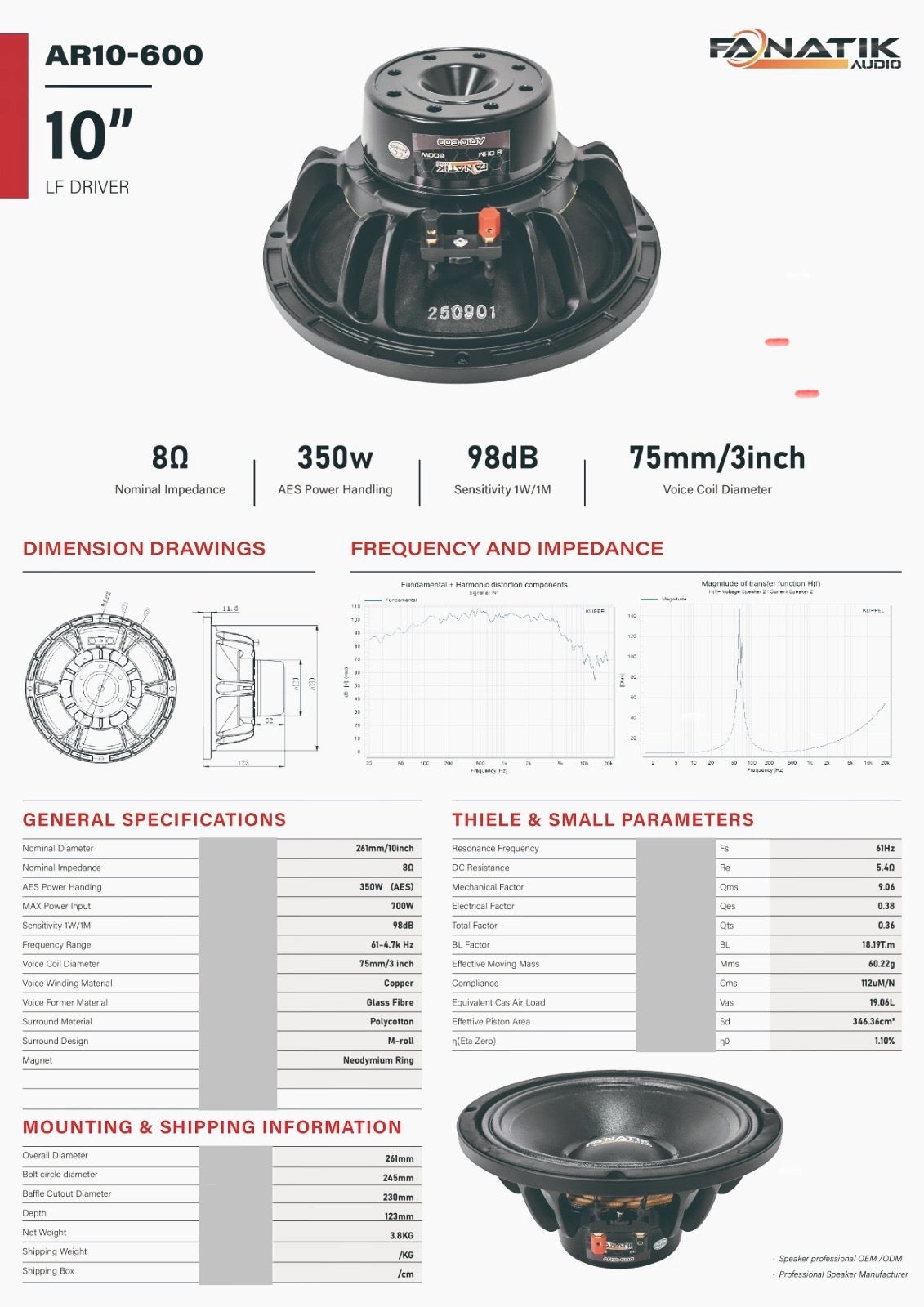 Ar10-600 midrange speaker